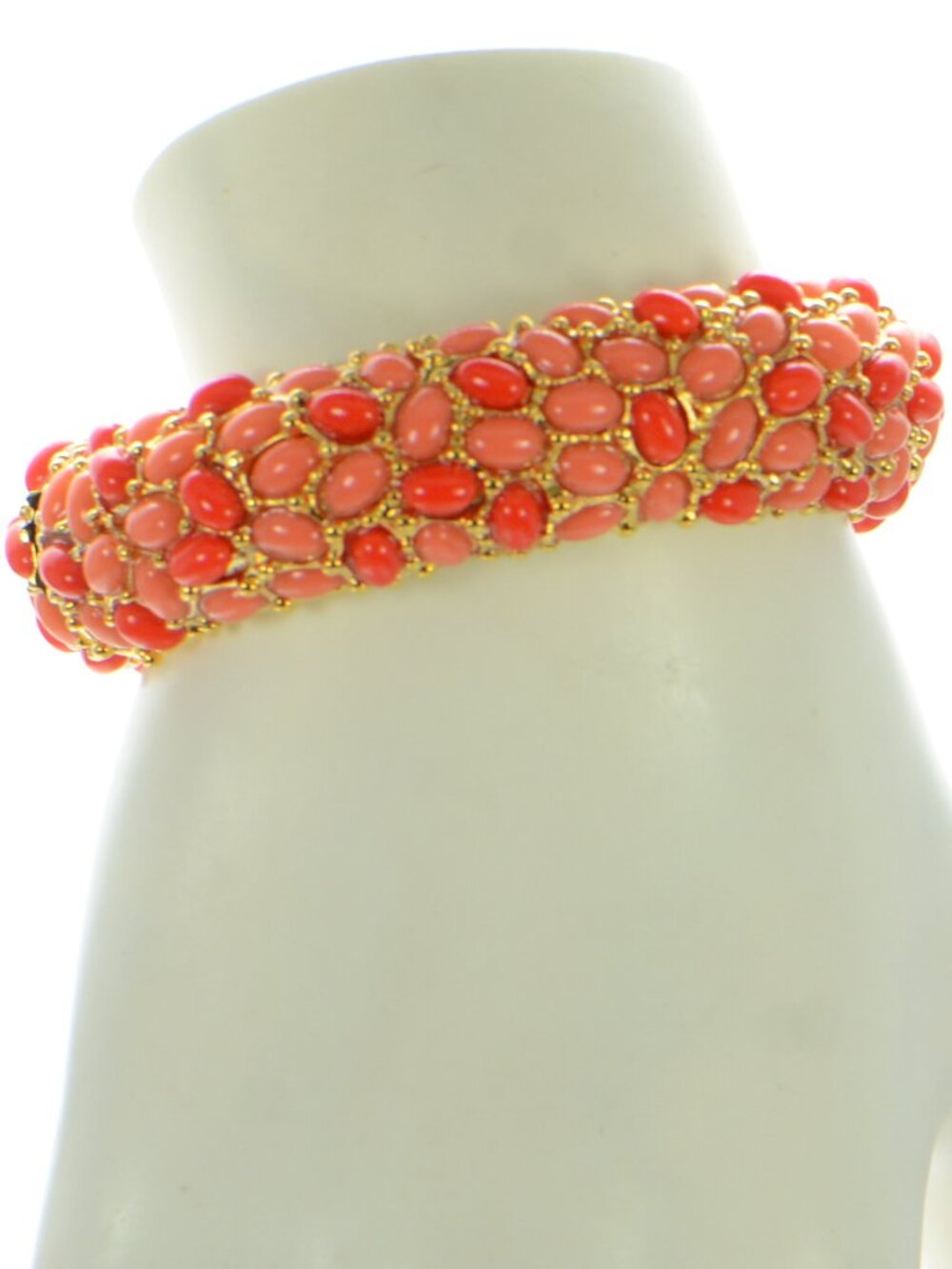 Kenneth Jay Lane KJL Coral Oval Cabochon Hinged Bracelet